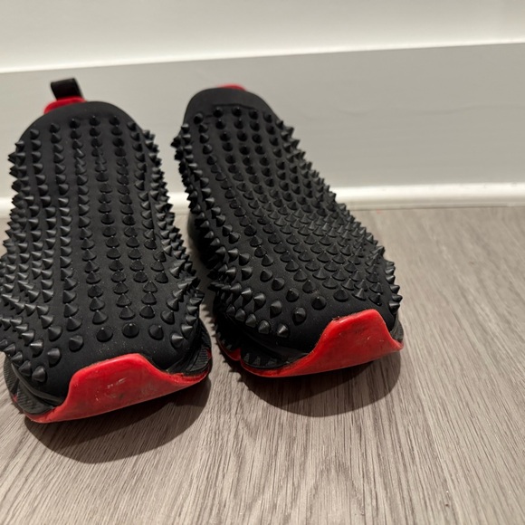 Christian Louboutin Black and Red Spiked Sneakers - Picture 2 of 11